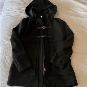 CoffeeShop Women's Dark Green Pea Coat with Detachable Hood